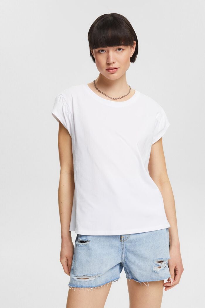 T-shirt à épaules froncées, WHITE, detail image number 0