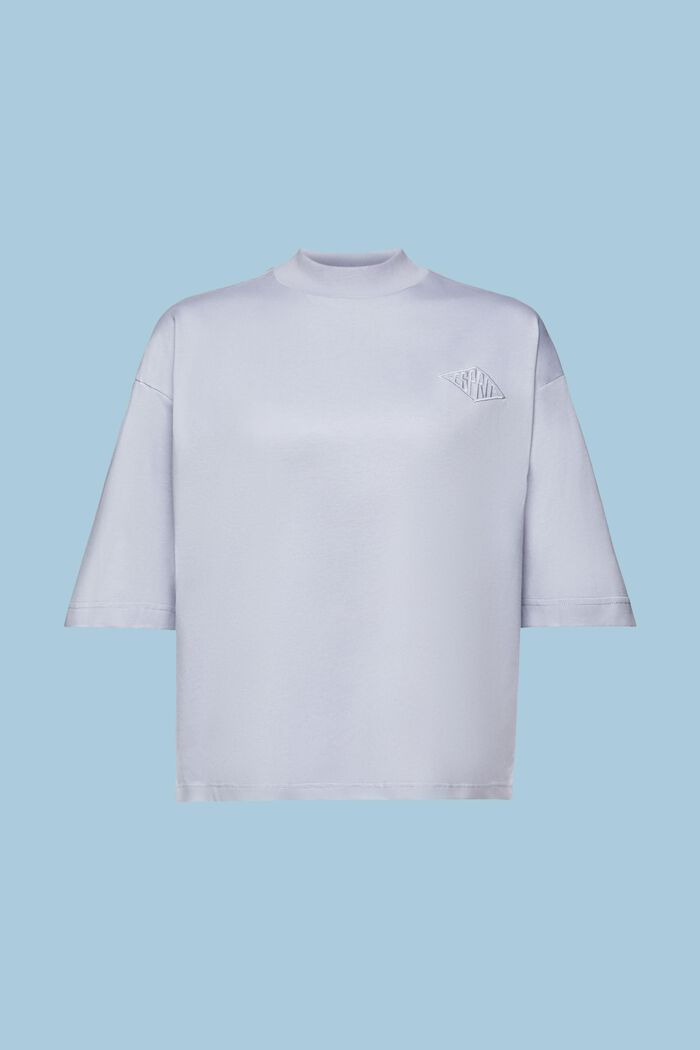 Baumwoll-T-Shirt mit Logo und Stehkragen, LIGHT BLUE LAVENDER, detail image number 7