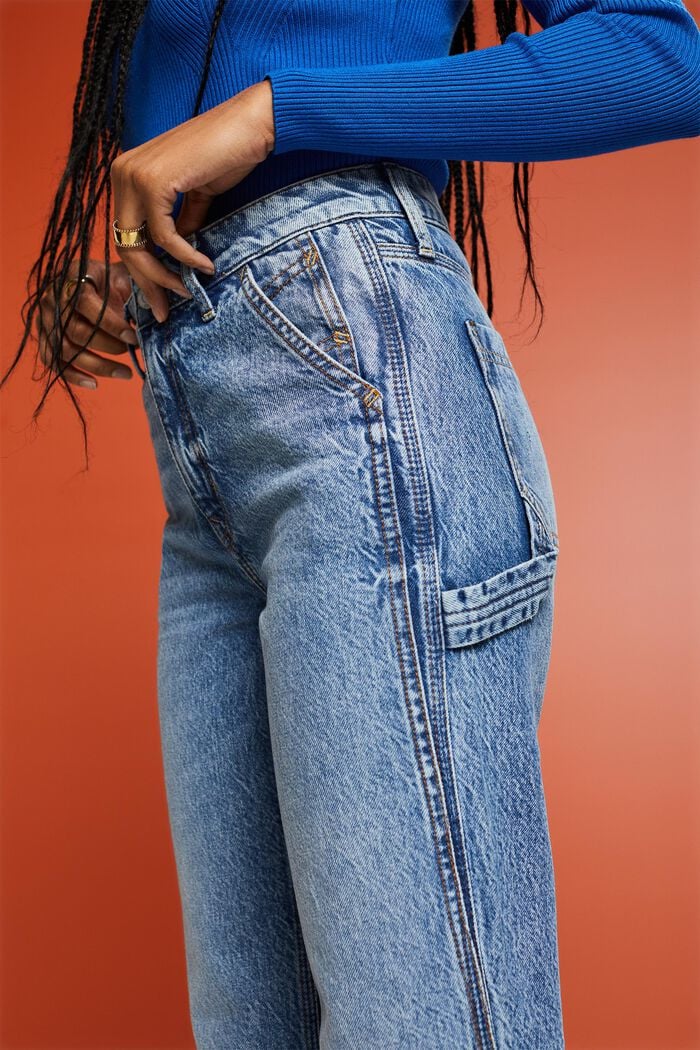 Jeans mit gerader Passform und hohem Bund, BLUE LIGHT WASHED, detail image number 5