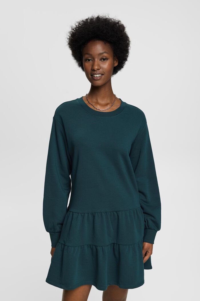 Mini-Sweatshirt-Kleid mit Rüschen, DARK TEAL GREEN, detail image number 0