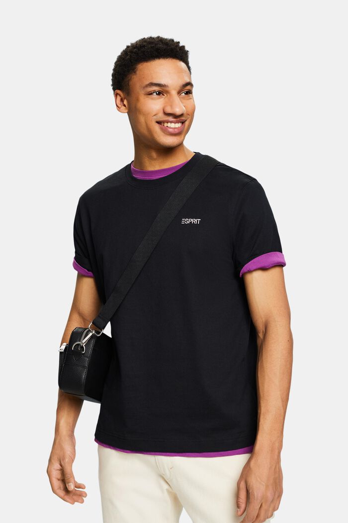 T-shirt en coton à logo, BLACK, detail image number 0