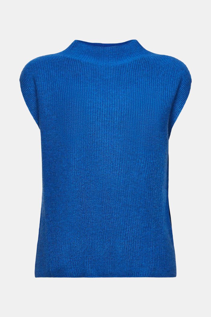 Pull sans manches en maille côtelée de laine mélangée, BRIGHT BLUE, detail image number 6