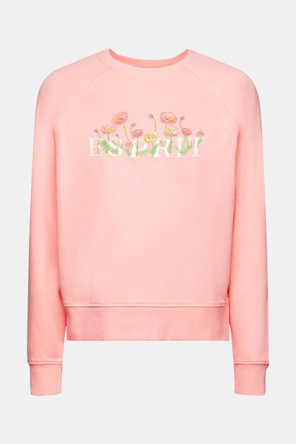 Sweat-shirt à imprimé logo et fleurs brodées, PINK, overview