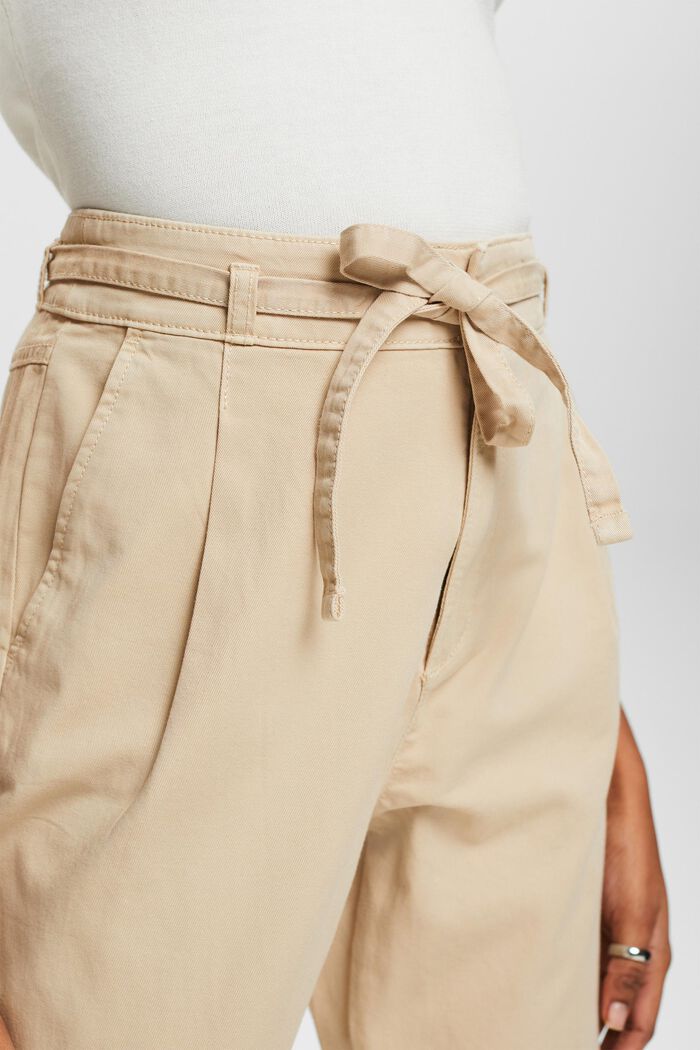 Pantalon à pinces ceinturé, coton Pima, BEIGE, detail image number 4