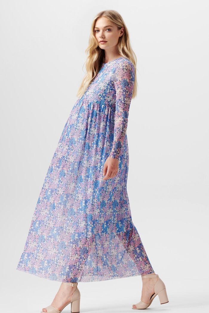Robe maxi longueur en mesh ornée d’un imprimé all-over à fleurs, LIGHT BLUE, detail image number 2
