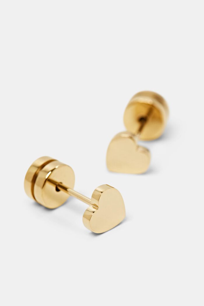 Clous d'oreilles en acier inoxydable en forme de cœur, GOLD, detail image number 1