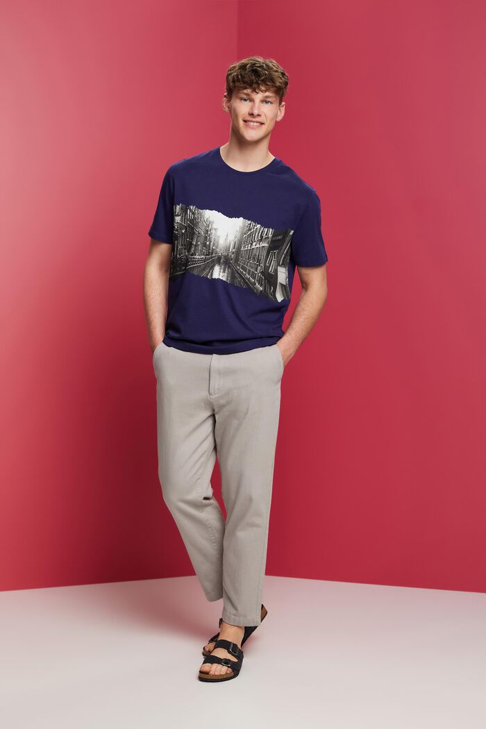 T-shirt à encolure ronde orné d’un imprimé, 100 % coton, DARK BLUE, detail image number 4