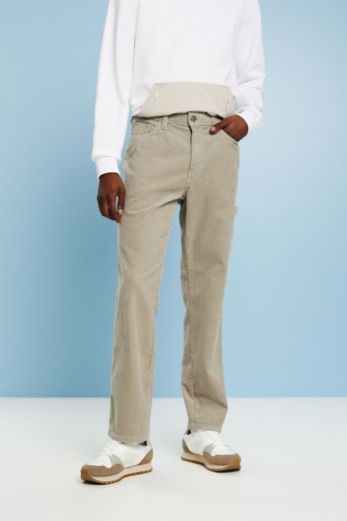 Pantalon en velours côtelé de style carpenter à coupe droite, PASTEL GREY, detail image number 0