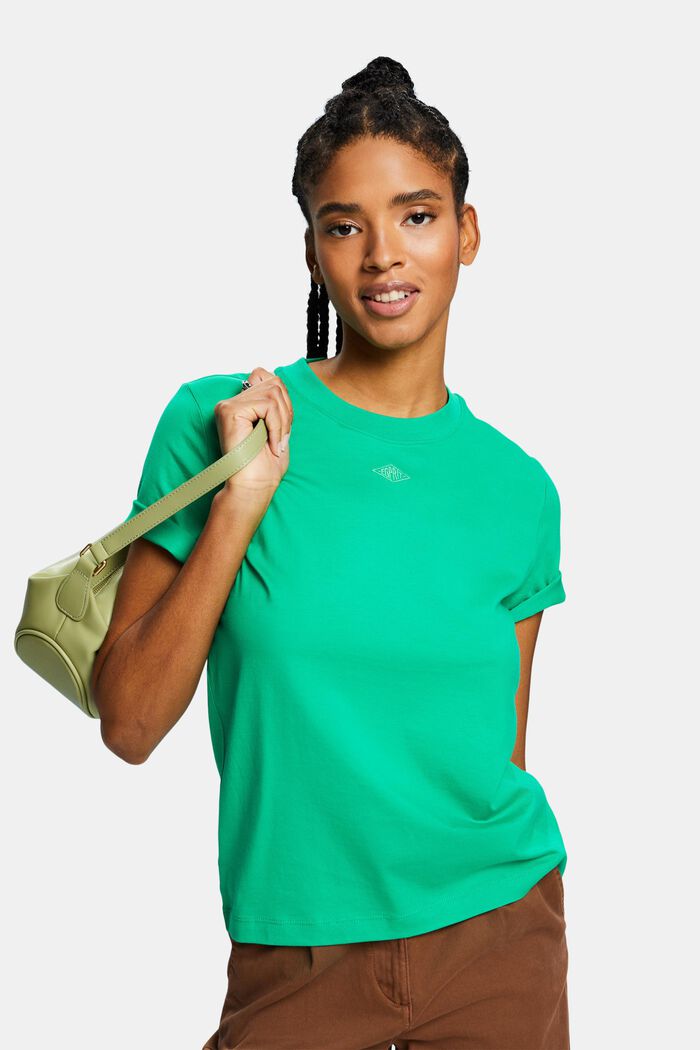 T-shirt à logo brodé en coton Pima, GREEN, detail image number 0