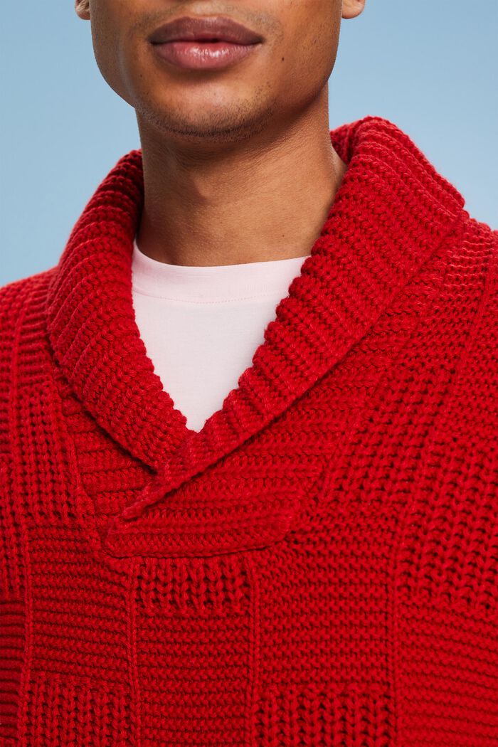 Grobstrick-Pullover mit Schalkragen, DARK RED, detail image number 3