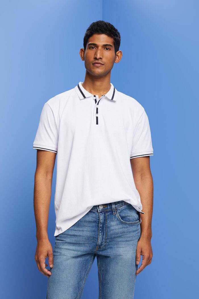 Polo-Shirt aus Jersey, Baumwollmix, WHITE, detail image number 0
