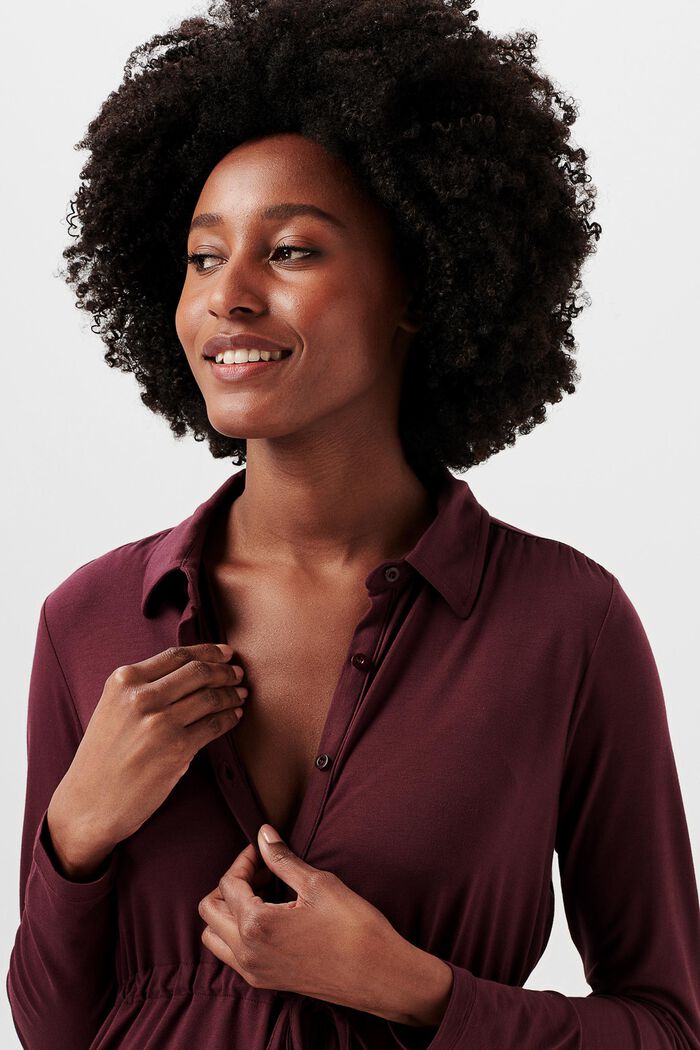 Langärmelige Jersey-Bluse, LENZING™ ECOVERO™, PLUM BROWN, detail image number 0