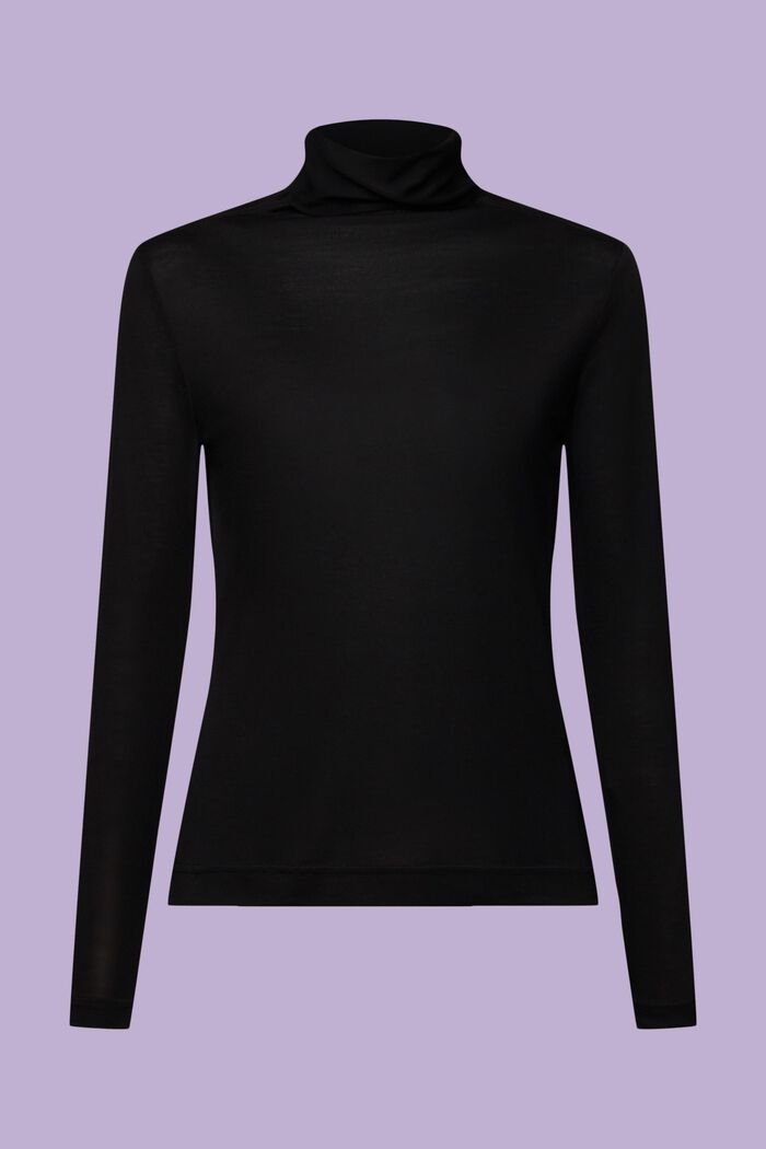Haut à manches longues et col cheminée en jersey, BLACK, detail image number 5