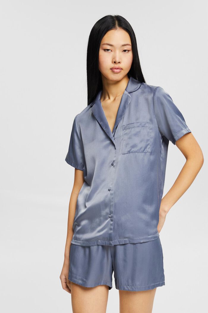 Satin-Pyjama mit LENZING™ ECOVERO™, GREY BLUE, overview