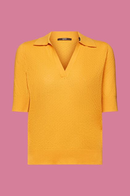 Pointelle-Pullover mit Polokragen, Seidenmix