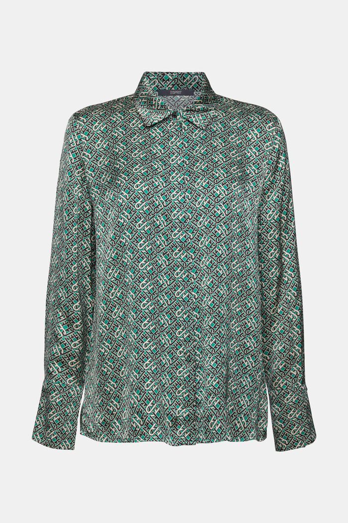 Satinbluse mit Allover-Muster, EMERALD GREEN, detail image number 2