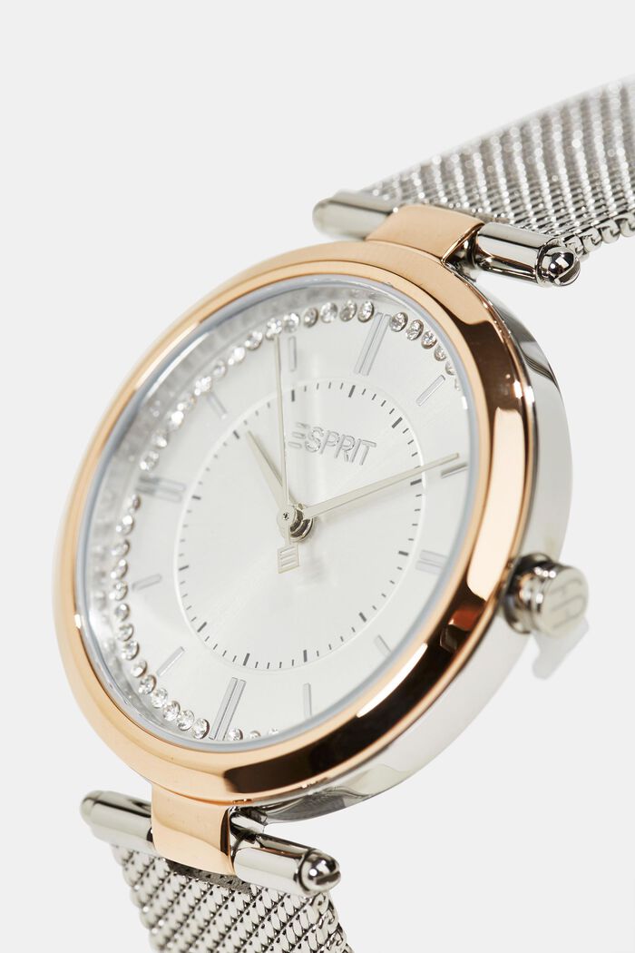 Edelstahl-Uhr mit Zirkonia und Mesh-Armband