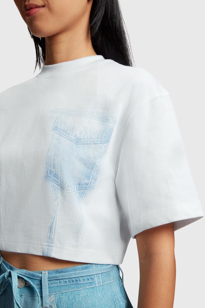 Kurz geschnittenes T-Shirt mit Indigo-Print, WHITE, detail image number 1