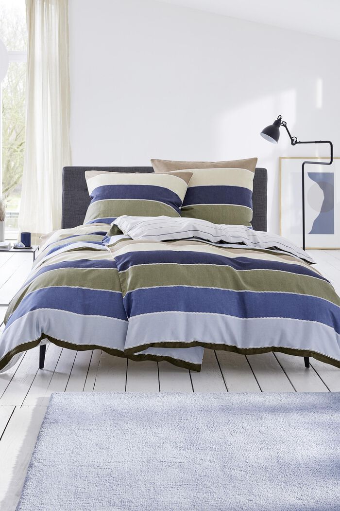 Parure de lit en coton renforcé à motif rayé, BLUE, detail image number 0