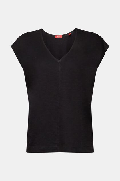 V-Neck Shirt mit Kontrastnähten, 100 % Baumwolle