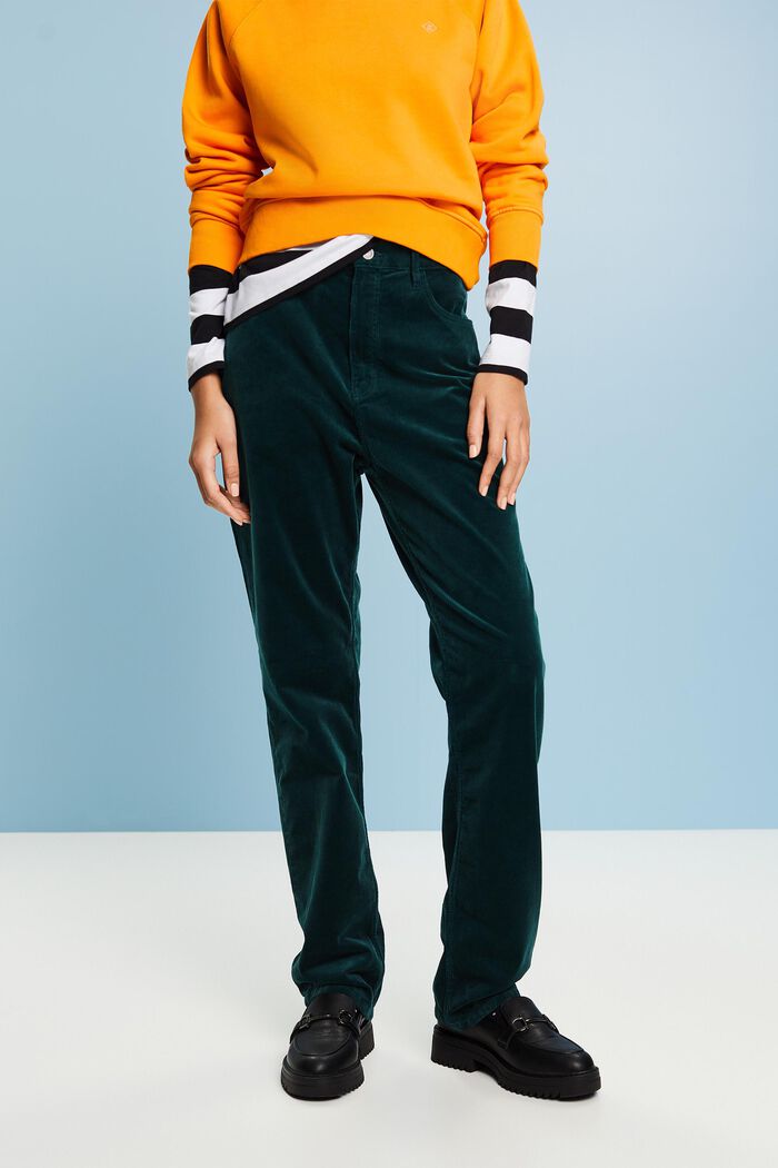 Pantalon Straight Fit taille haute en velours côtelé, EMERALD GREEN, detail image number 0