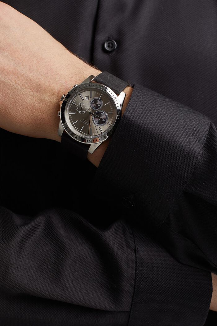 Végane : la montre chronographe en acier inoxydable, BLACK, detail image number 2