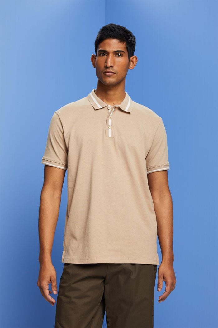 Polo-Shirt aus Jersey, Baumwollmix, SAND, detail image number 0