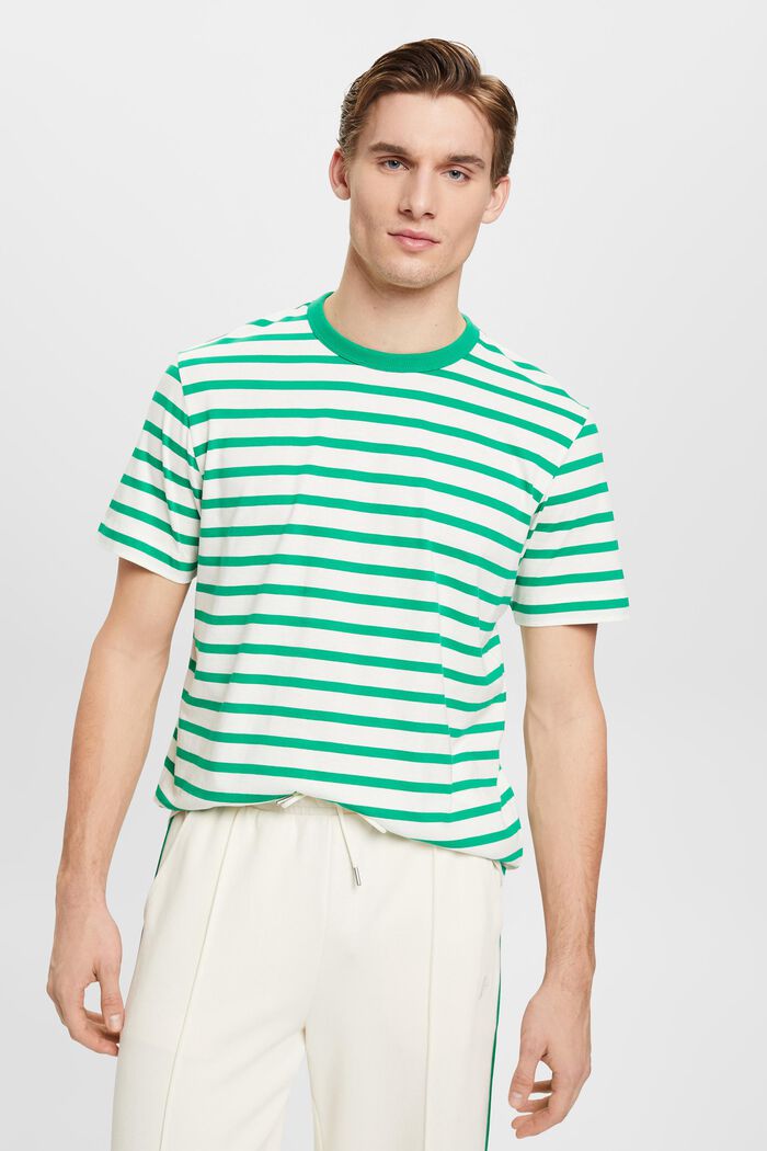 T-shirt rayé en coton durable, GREEN, detail image number 0