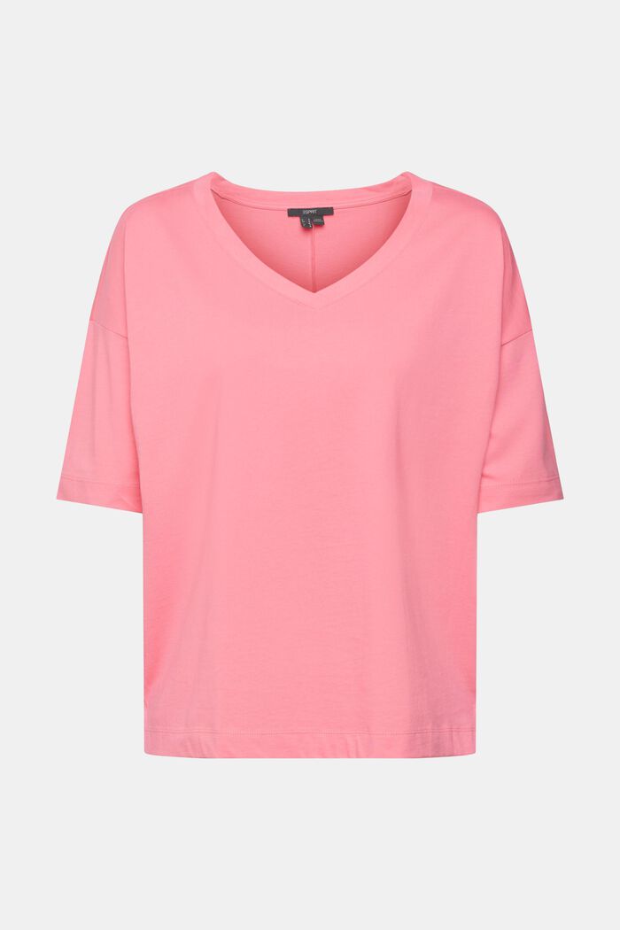 Oversize-T-Shirt mit V-Ausschnitt, PINK FUCHSIA, overview