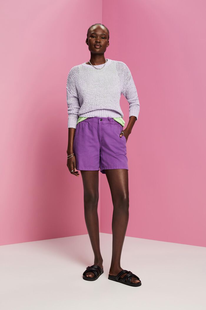 Twill-Shorts mit gesmokter Taille, PURPLE, detail image number 1