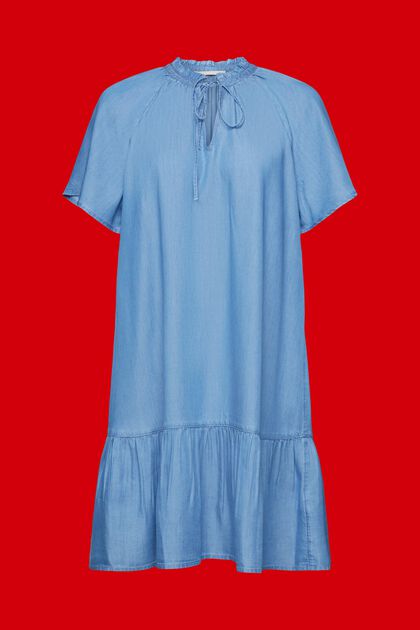 Chambray-Kleid mit Rüschenbesatz am Nackenbindeband, TENCEL™