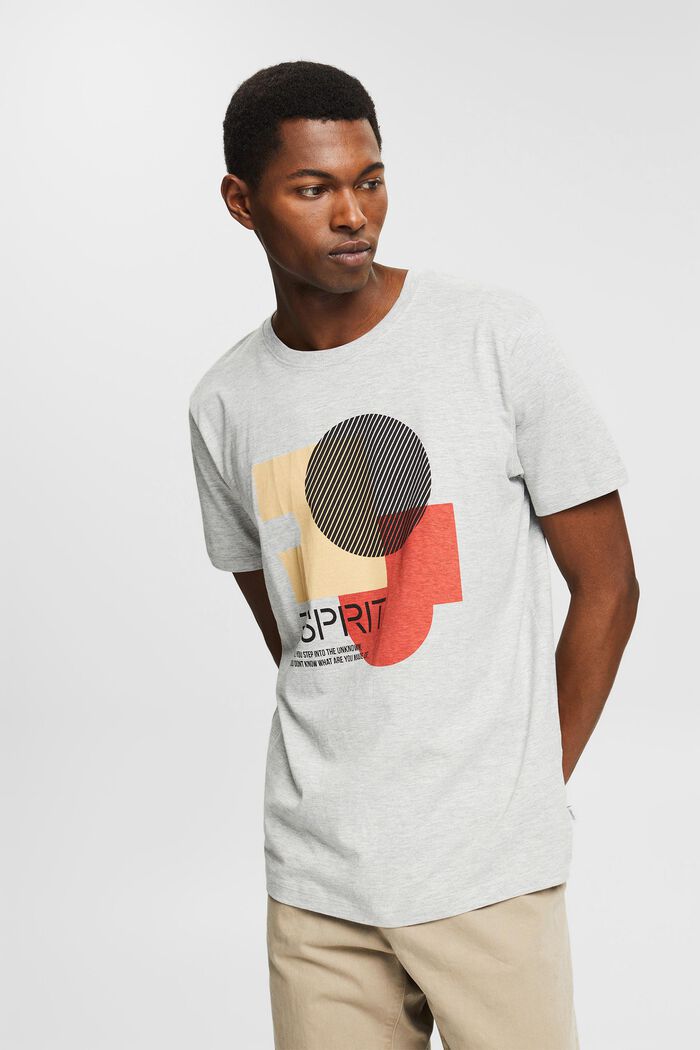 Jersey-T-Shirt mit Print, Bio-Baumwoll-Mix, LIGHT GREY, detail image number 0