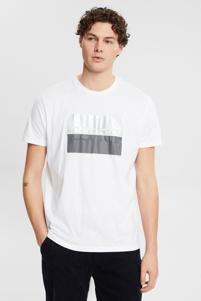 T-Shirt mit Logoprägung, WHITE, detail image number 0
