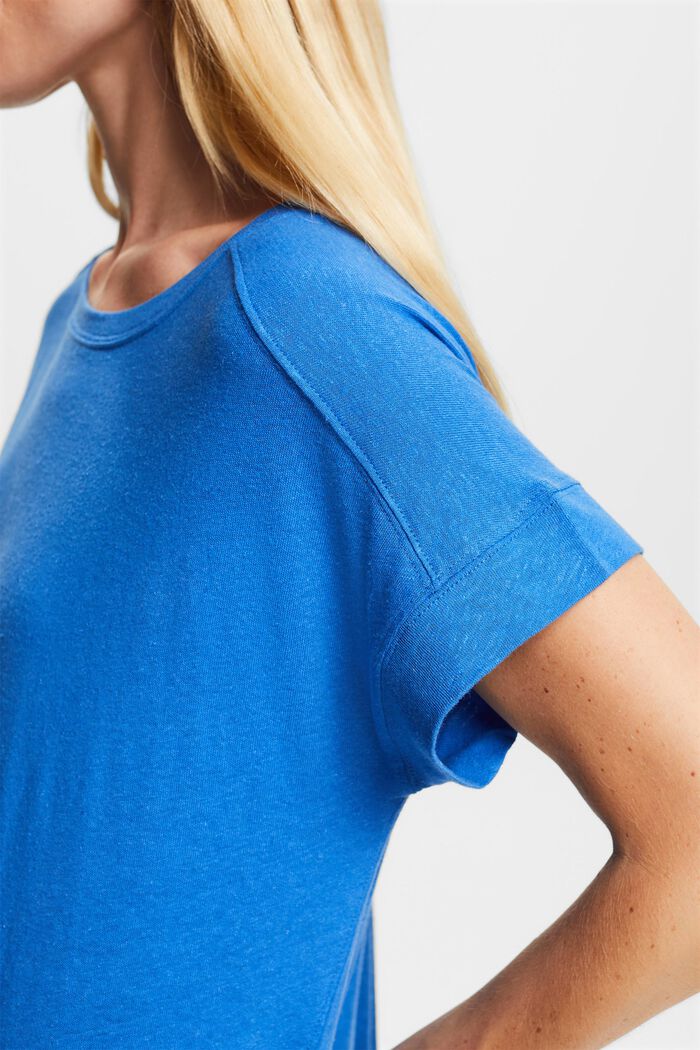 T-shirt en mélange de coton et lin, BRIGHT BLUE, detail image number 2