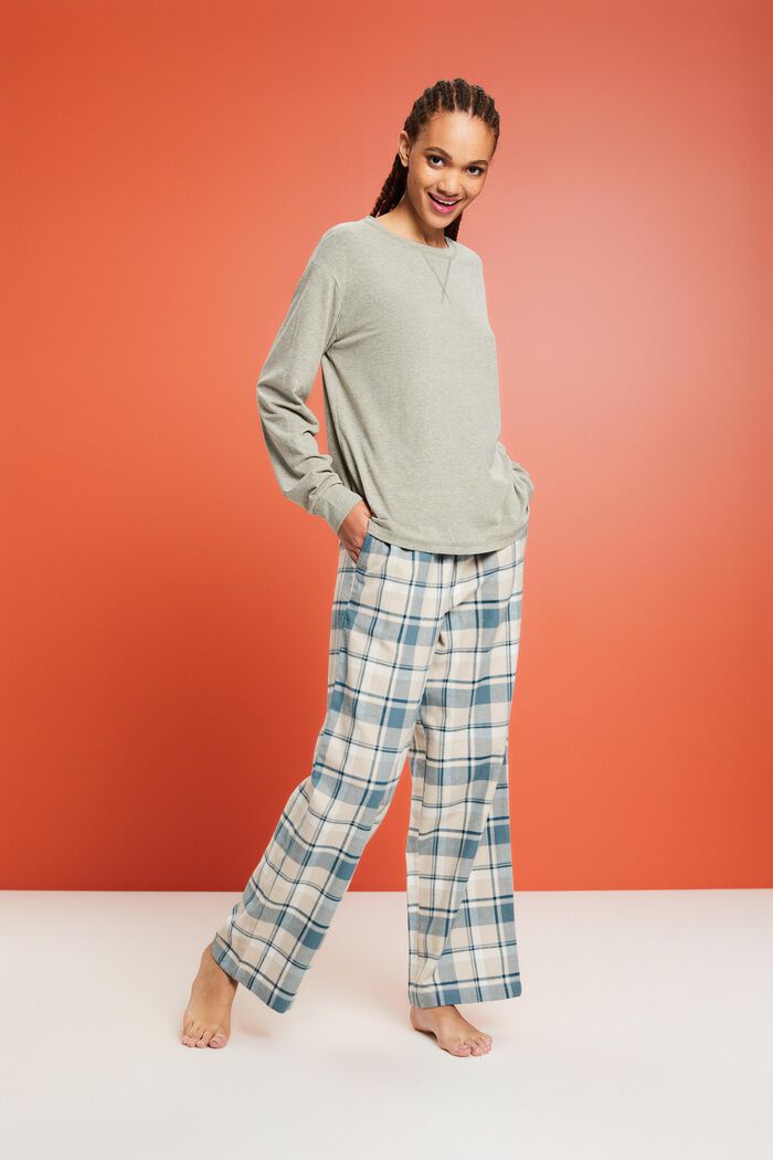 Pantalon de pyjama à carreaux en flanelle, TEAL BLUE, detail image number 1