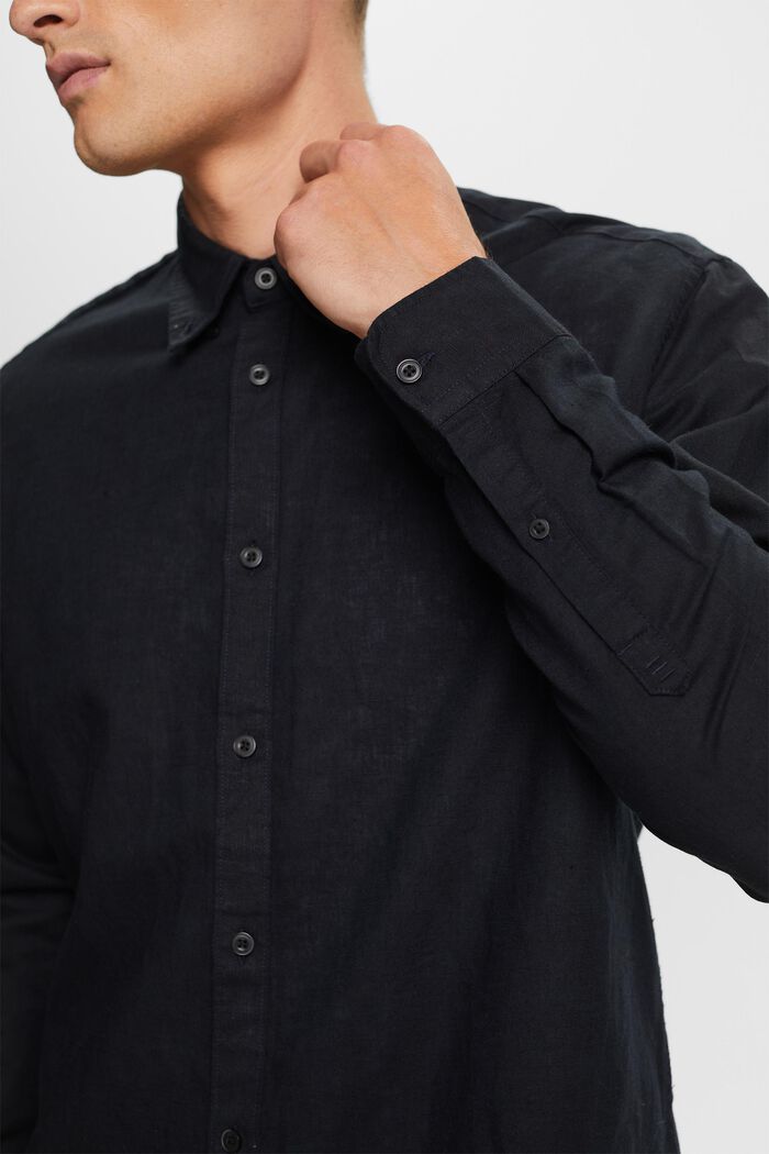 Button-Down-Hemd aus Baumwolle und Leinen, BLACK, detail image number 2
