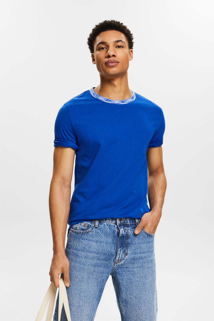 T-shirt à col en maille moulinée multicolore, BRIGHT BLUE, detail image number 0
