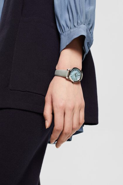 Edelstahl-Uhr mit Armband in Lederoptik