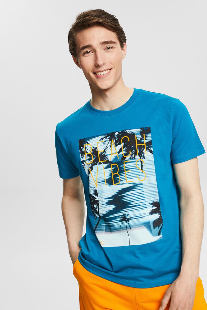Jersey-T-Shirt mit großem Frontprint, TEAL BLUE, detail image number 0