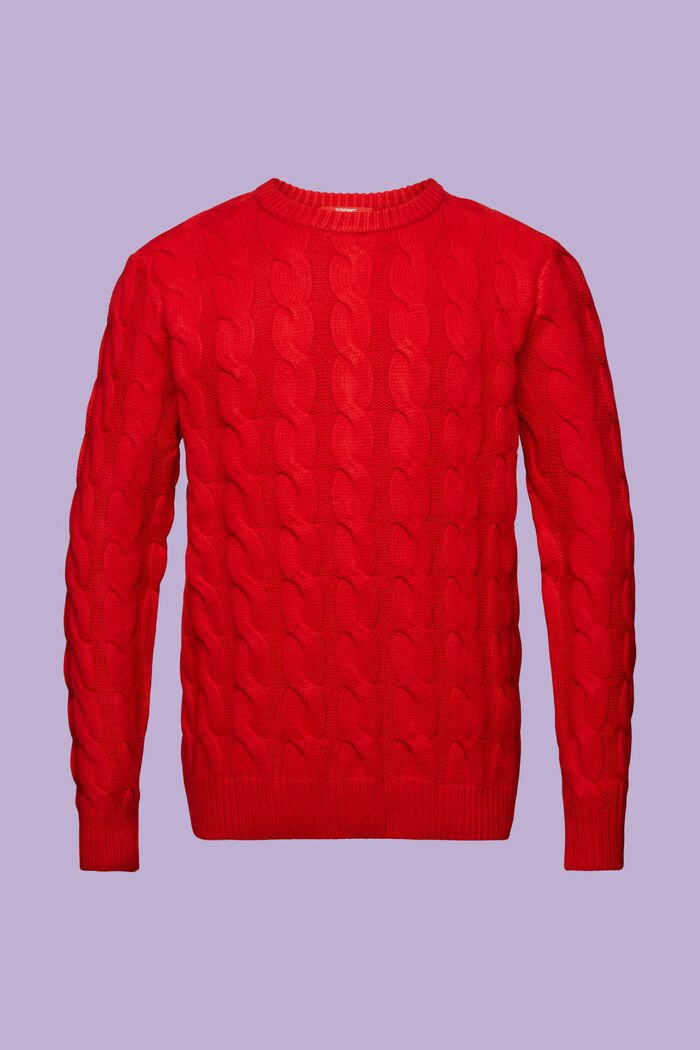 Pull-over en laine à maille torsadée, DARK RED, detail image number 7