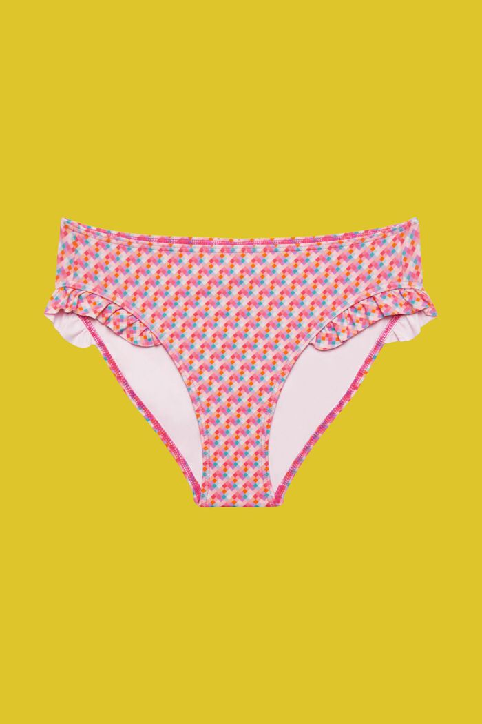 Bas de bikini multicolore orné de détails froncés, PINK FUCHSIA, detail image number 3