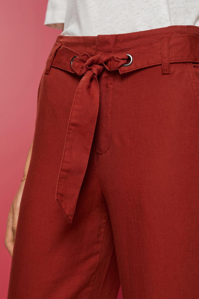 Jupe-culotte en coton et lin dotée d’une ceinture à nouer, TERRACOTTA, detail image number 2