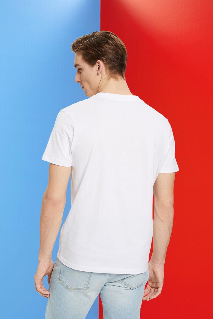 T-Shirt aus Baumwolle mit V-Ausschnitt, Slim Fit, WHITE, detail image number 3