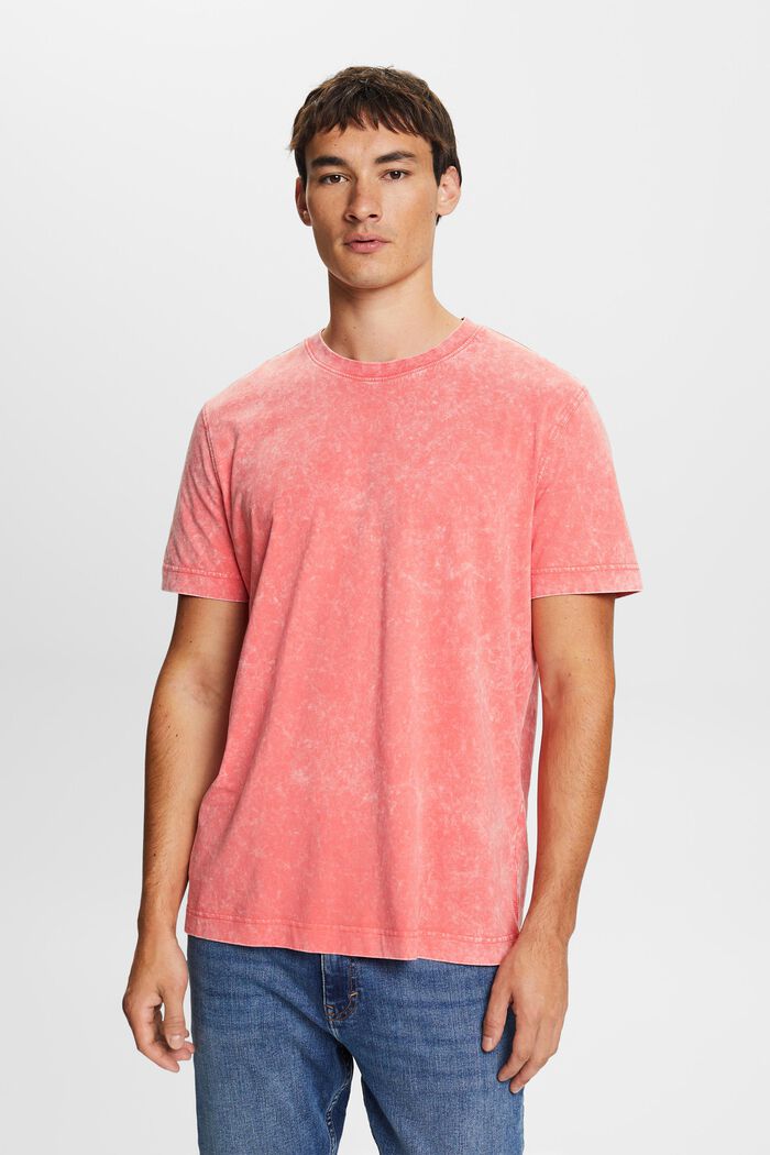 T-shirt à effet délavé Stone washed, 100 % coton, CORAL RED, detail image number 1