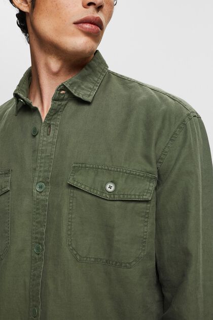 En lin mélangé : chemise oversize, GREEN, overview