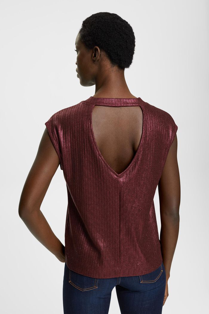 Glitzer-Effekt-Shirt mit Rückenausschnitt, BORDEAUX RED, detail image number 3