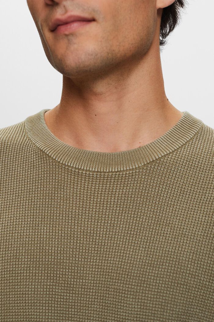 Pullover mit Rundhalsausschnitt, 100 % Baumwolle, KHAKI GREEN, detail image number 2