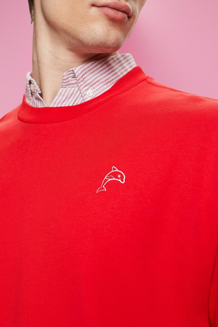 Sweat-shirt orné d’un petit dauphin imprimé, ORANGE RED, detail image number 2