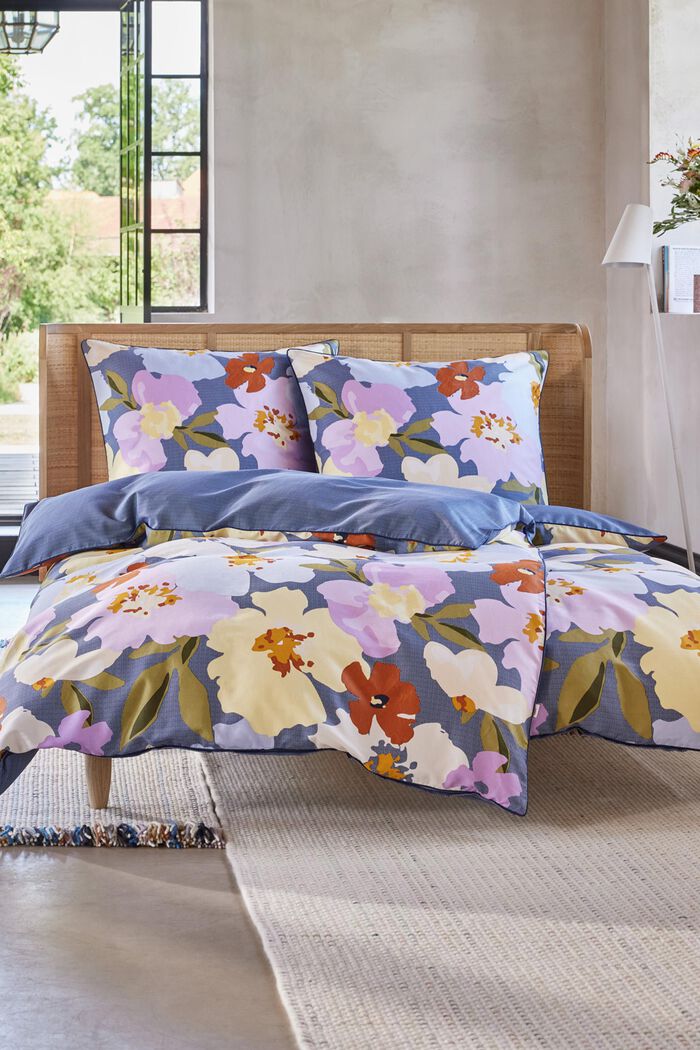 Parure de lit en satin à motif floral, NAVY, detail image number 0