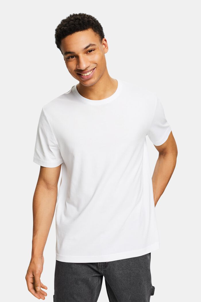 T-shirt col ras-du-cou en jersey de coton Pima, WHITE, detail image number 0